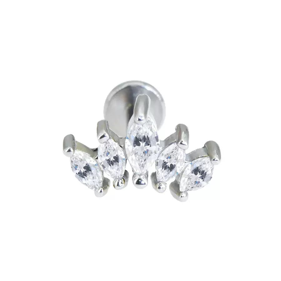 Stainless Steel Five Marquise CZ Flat Back Stud