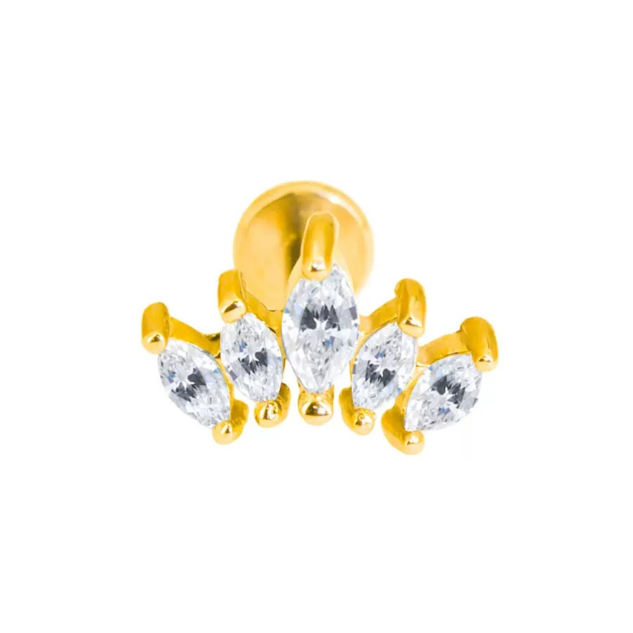 Stainless Steel Five Marquise CZ Flat Back Stud