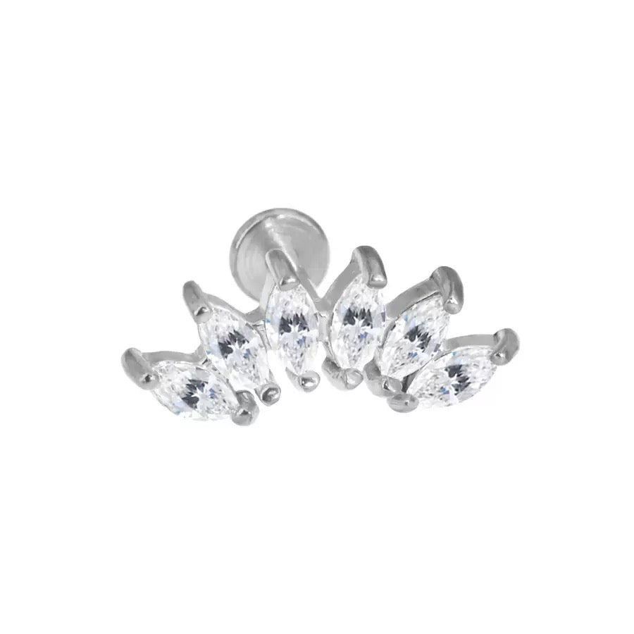 Stainless Steel Six Marquise CZ Flat Back Stud