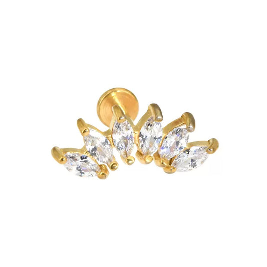 Stainless Steel Six Marquise CZ Flat Back Stud