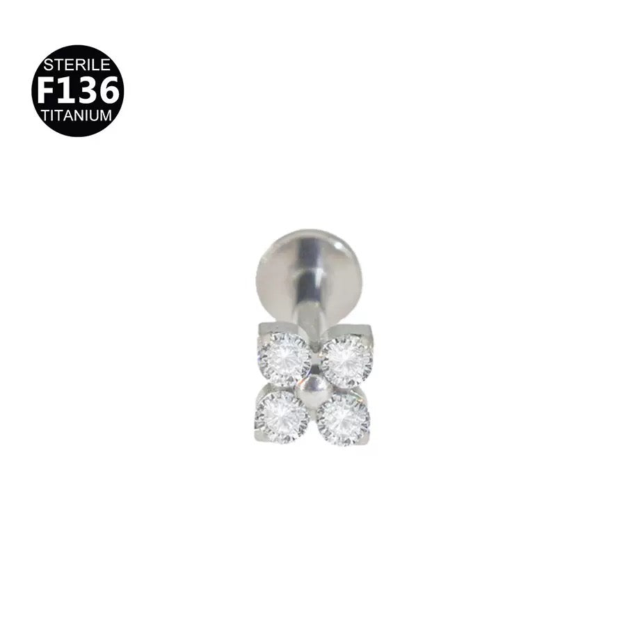 F136 Titanium CZ Flower Flat Back Stud