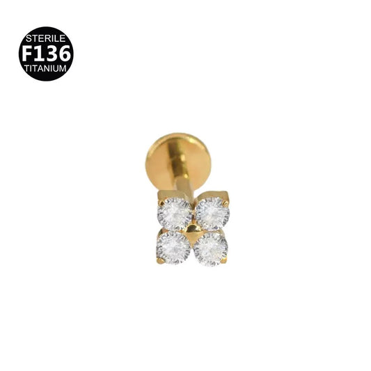 F136 Titanium CZ Flower Flat Back Stud