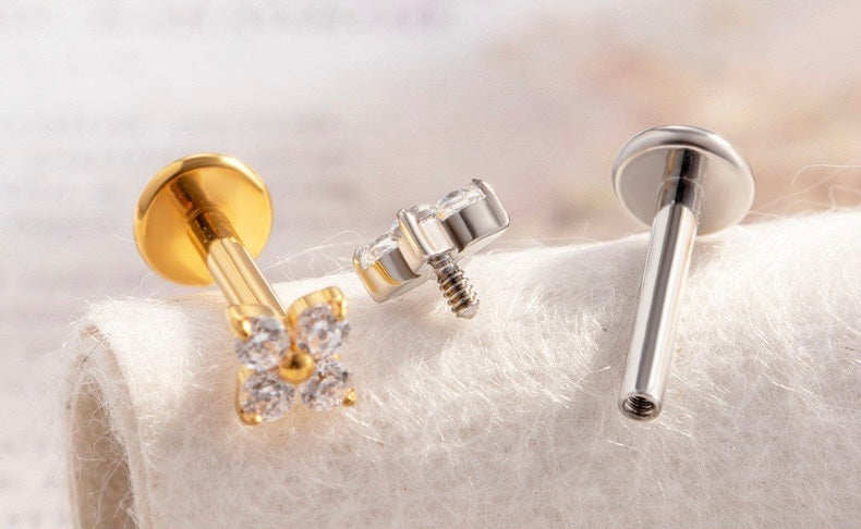 F136 Titanium CZ Flower Flat Back Stud