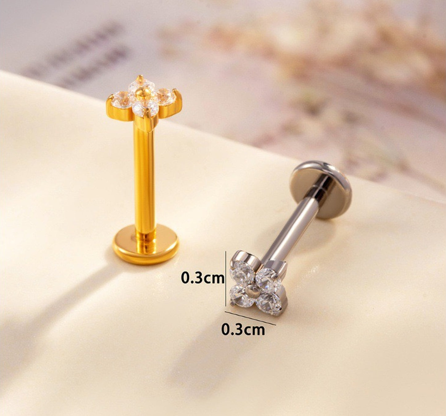 F136 Titanium CZ Flower Flat Back Stud
