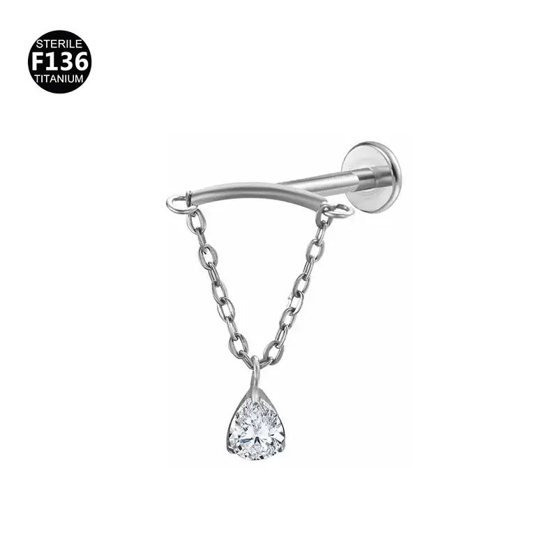 ASTM F136 Titanium CZ Chain Dangle Flat Back Stud