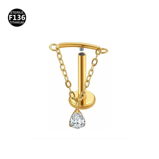 ASTM F136 Titanium CZ Chain Dangle Flat Back Stud