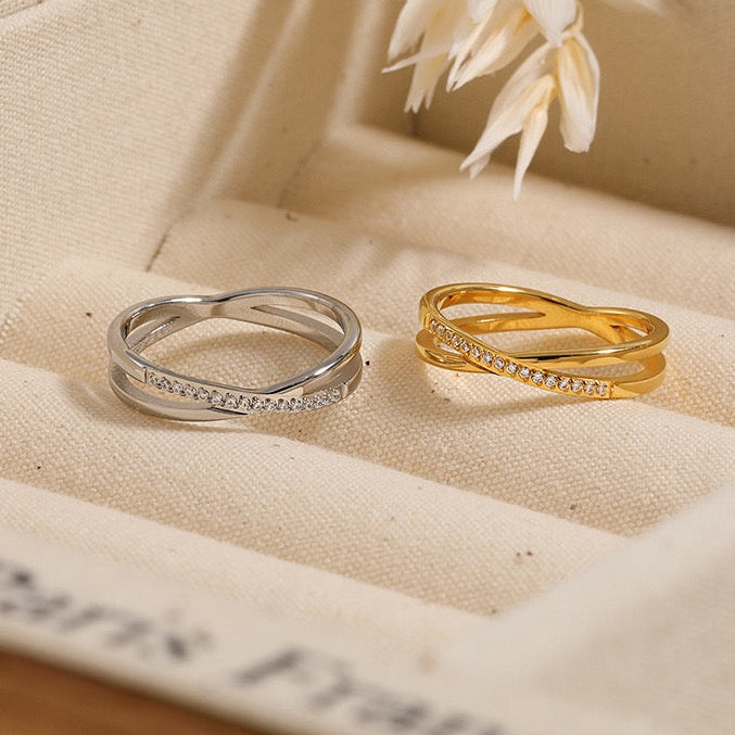 Stainless Steel Crossover CZ Ring