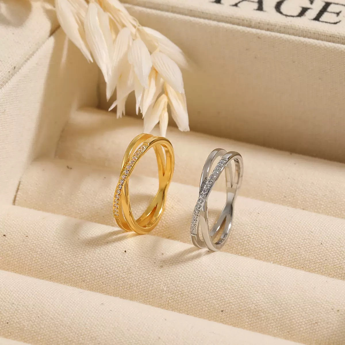 Stainless Steel Crossover CZ Ring