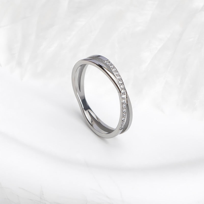 Stainless Steel Crossover CZ Ring