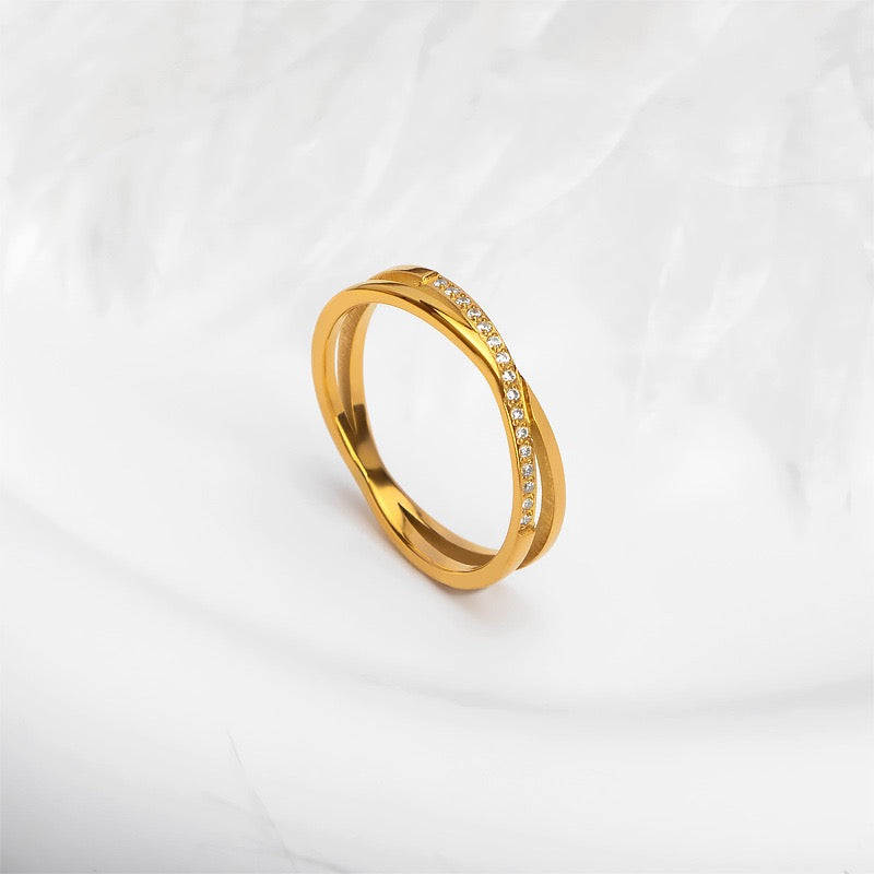Stainless Steel Crossover CZ Ring