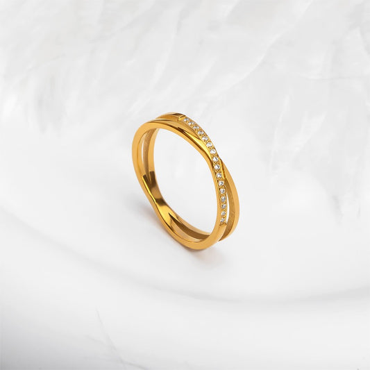Stainless Steel Crossover CZ Ring