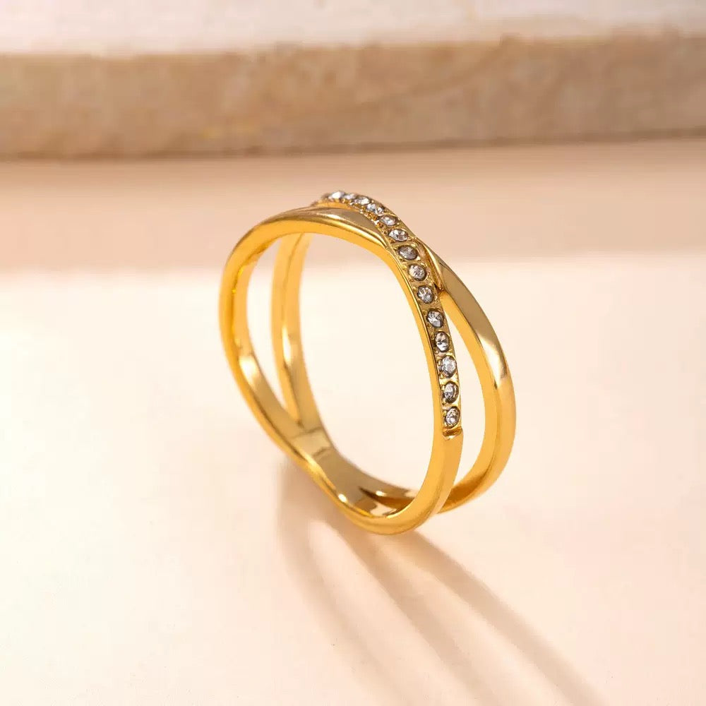 Stainless Steel Crossover CZ Ring