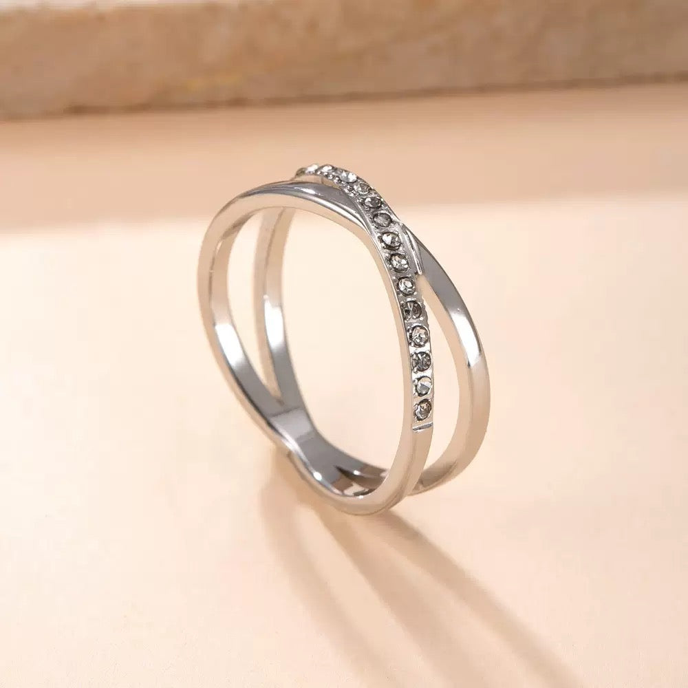 Stainless Steel Crossover CZ Ring