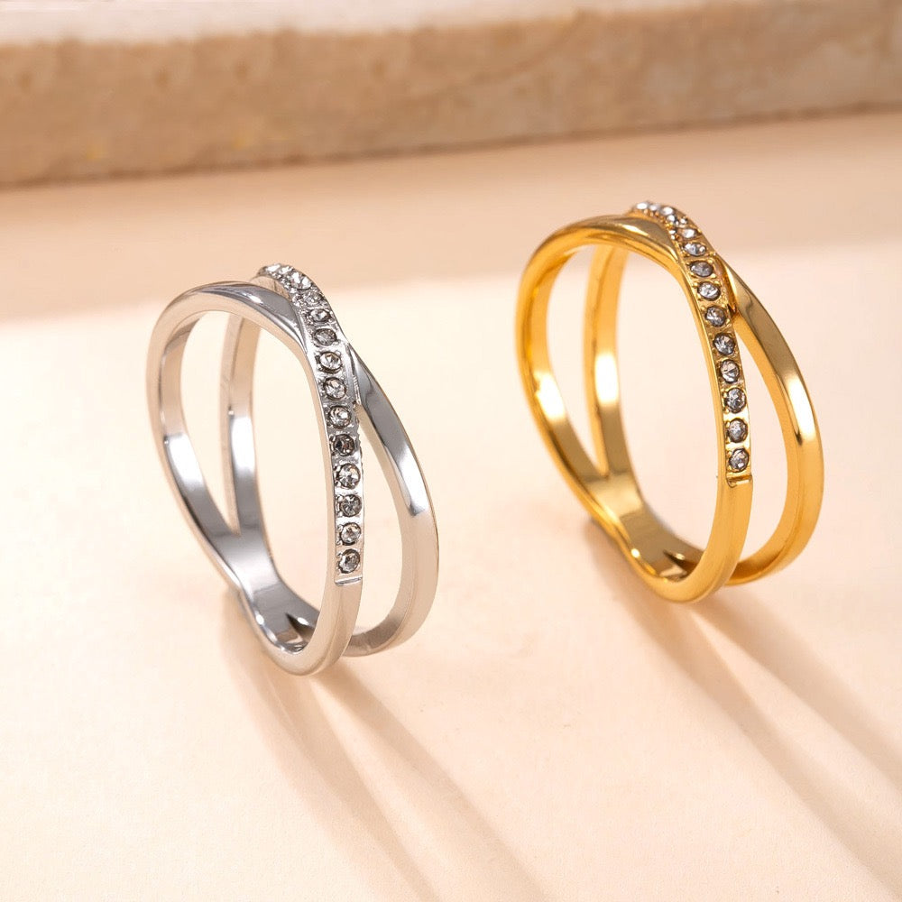 Stainless Steel Crossover CZ Ring