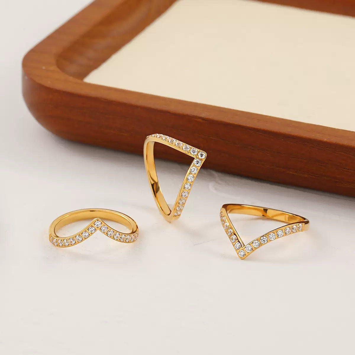 V Shape CZ Ring - Stainless Steel