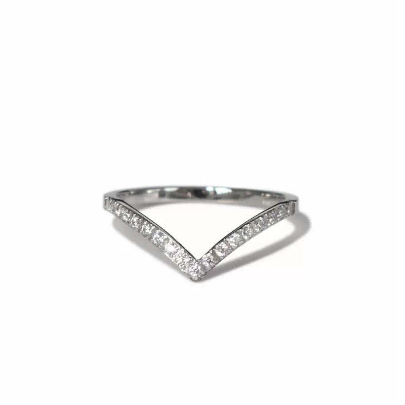 V Shape CZ Ring - Stainless Steel