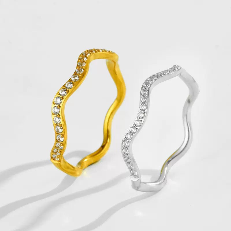 Stainless Steel Wave CZ Ring