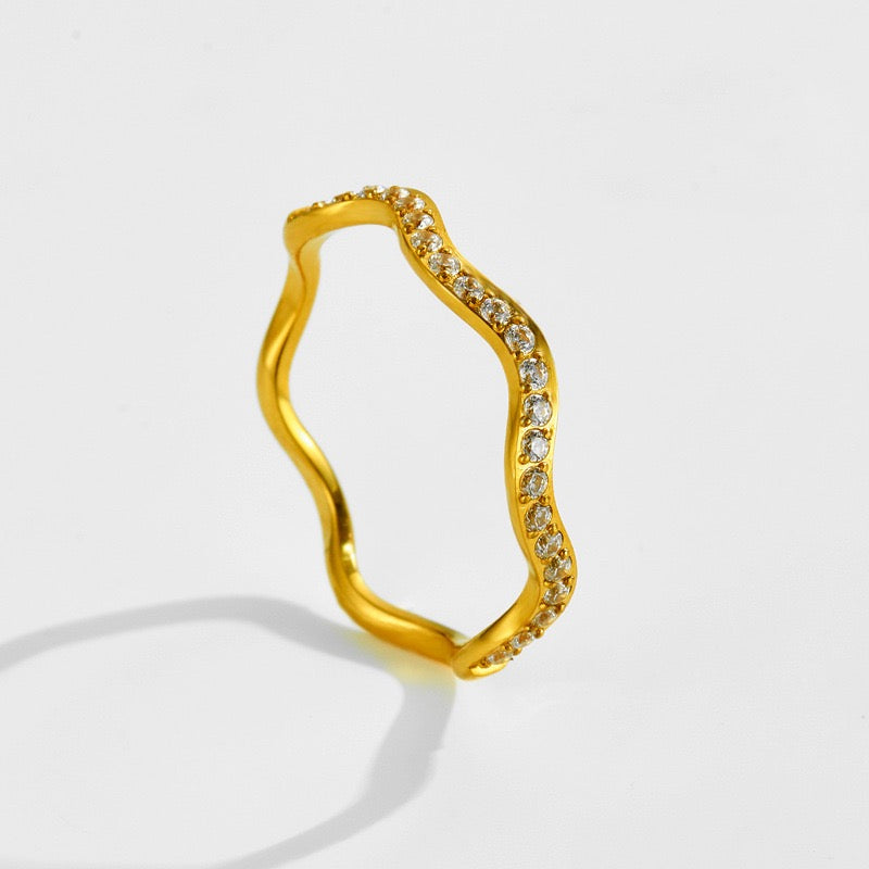 Stainless Steel Wave CZ Ring