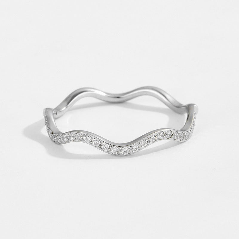 Stainless Steel Wave CZ Ring