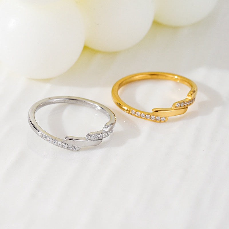 Stainless Steel Wave CZ Ring
