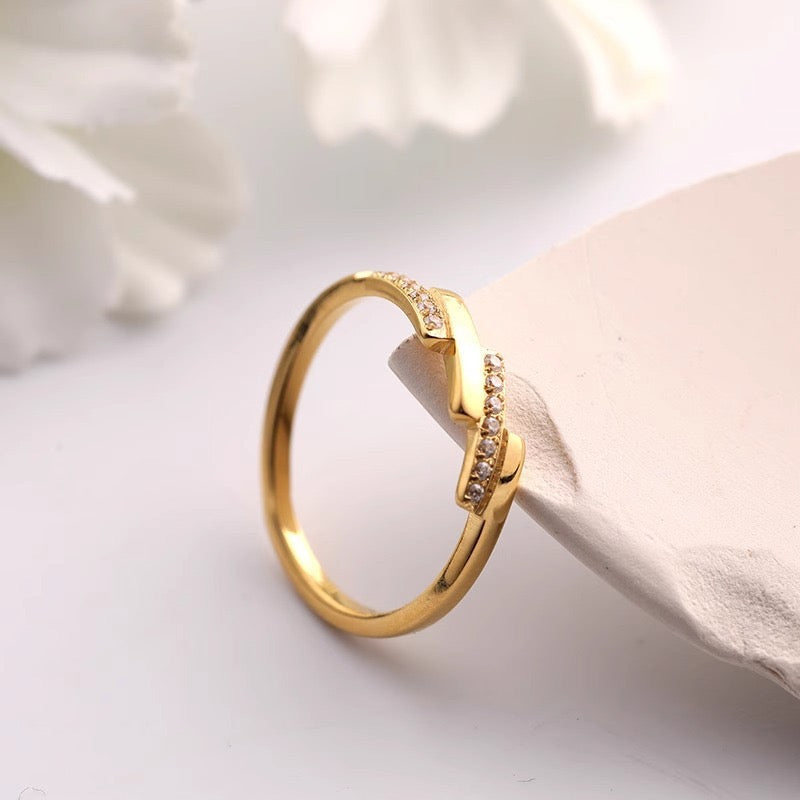 Stainless Steel Wave CZ Ring