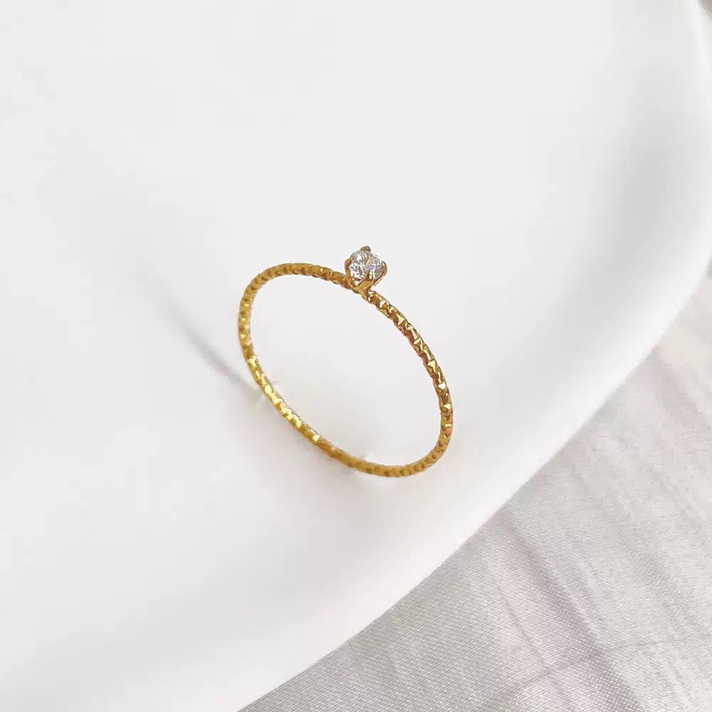 Stainless Steel Solitaire CZ Dainty Ring