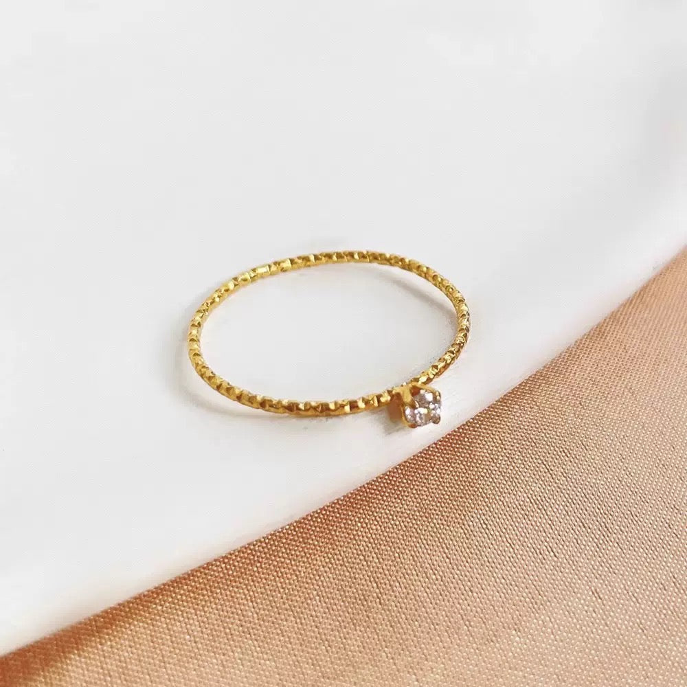 Stainless Steel Solitaire CZ Dainty Ring