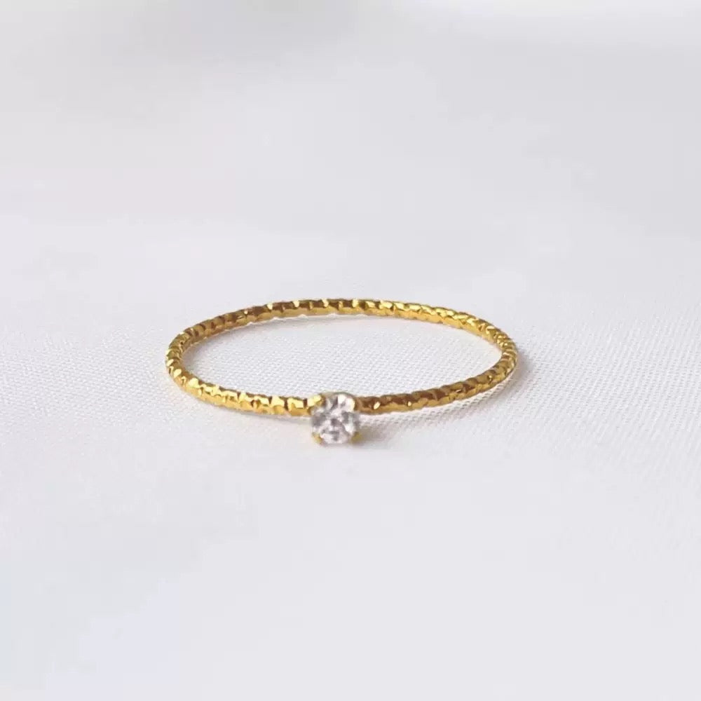 Stainless Steel Solitaire CZ Dainty Ring