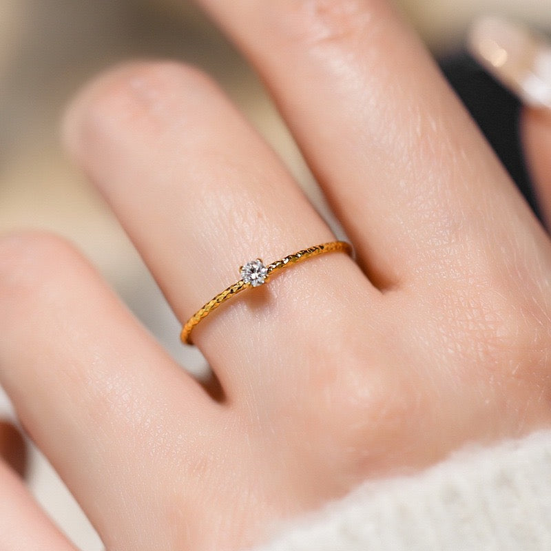 Stainless Steel Solitaire CZ Dainty Ring