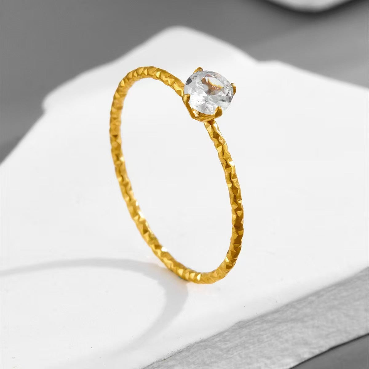 Stainless Steel Solitaire CZ Dainty Ring