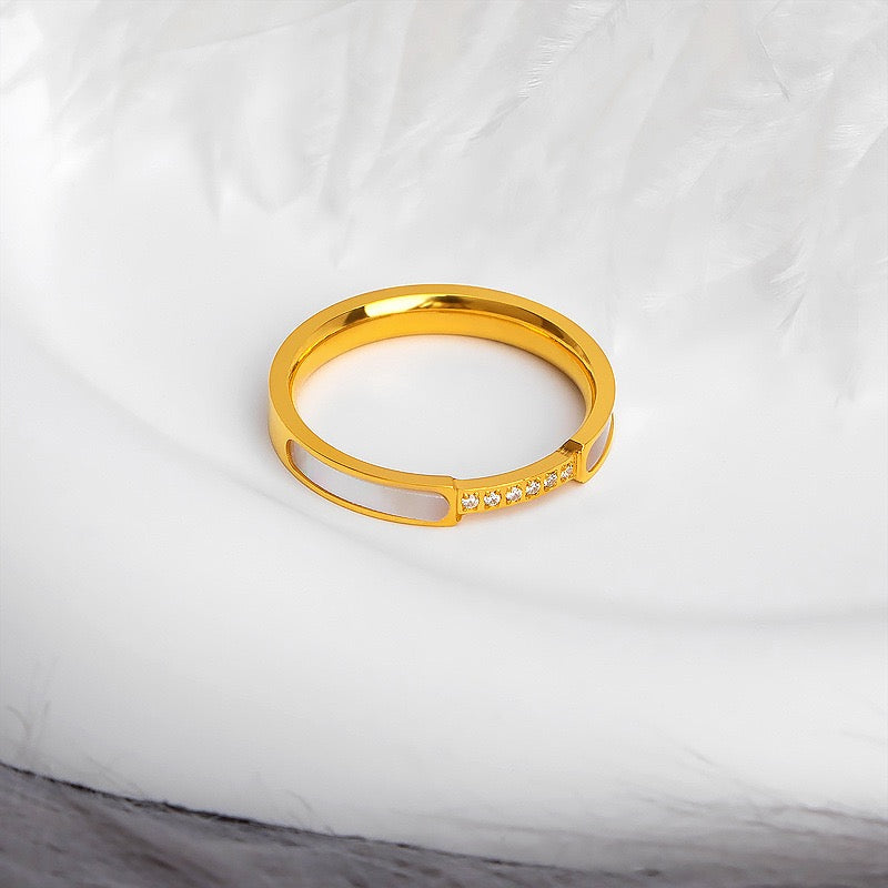 Geometric CZ Ring with White Enamel