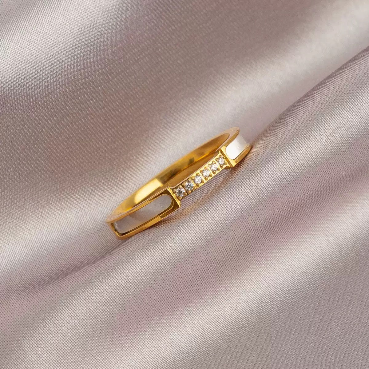 Geometric CZ Ring with White Enamel