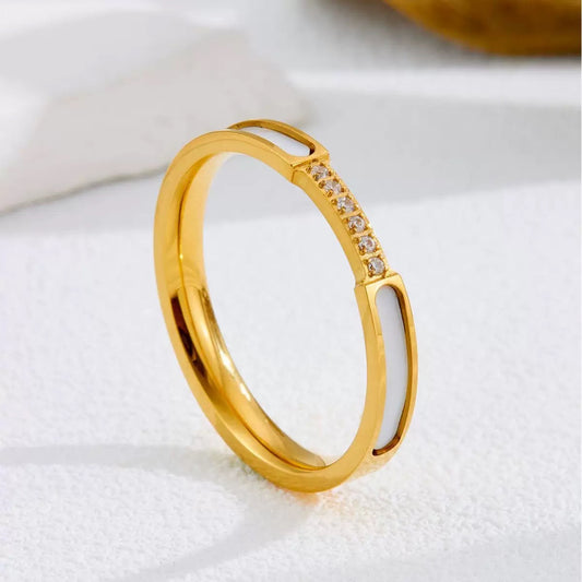 Geometric CZ Ring with White Enamel