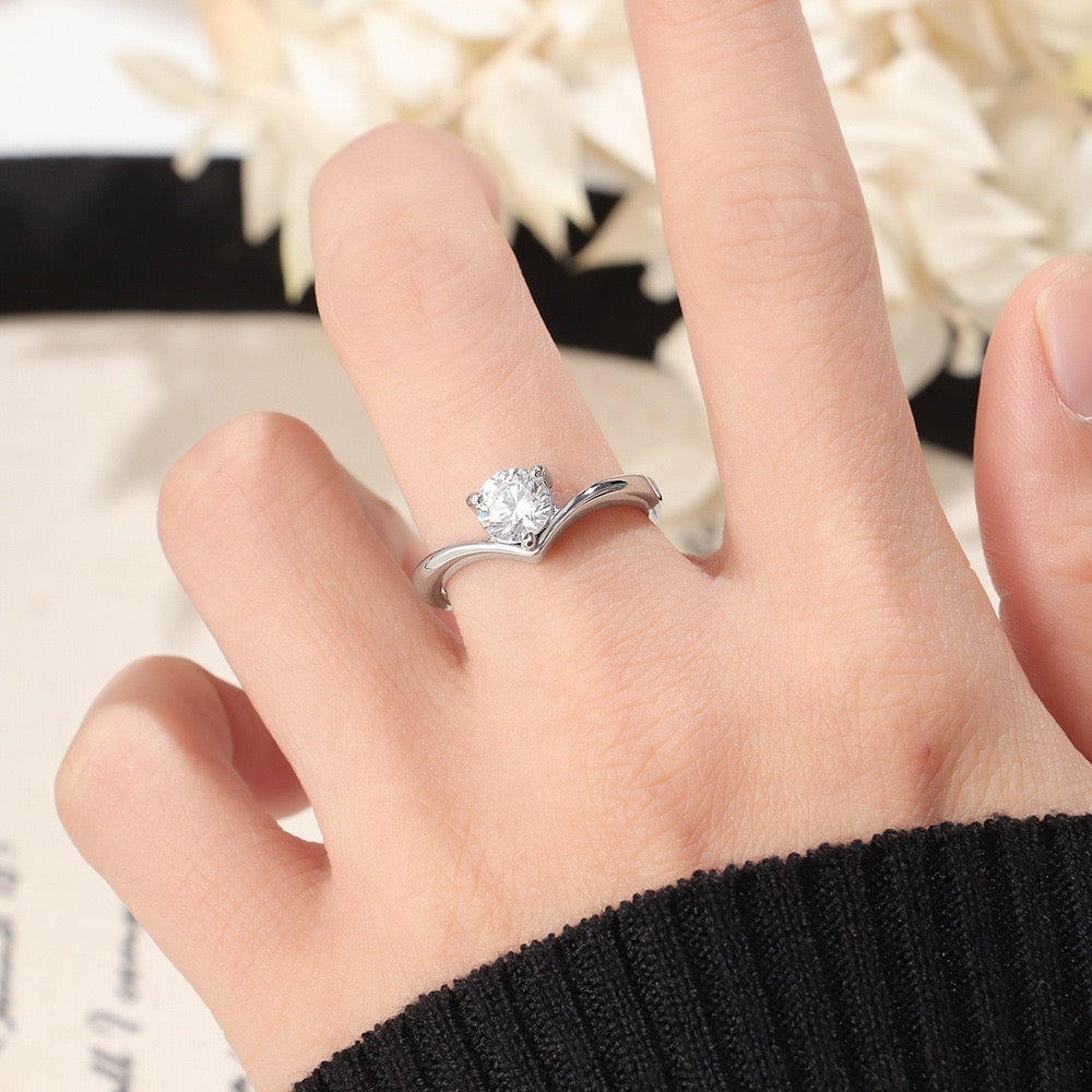 Stainless Steel CZ V Shape Ring
