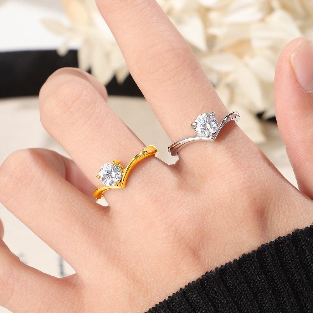 Stainless Steel CZ V Shape Ring