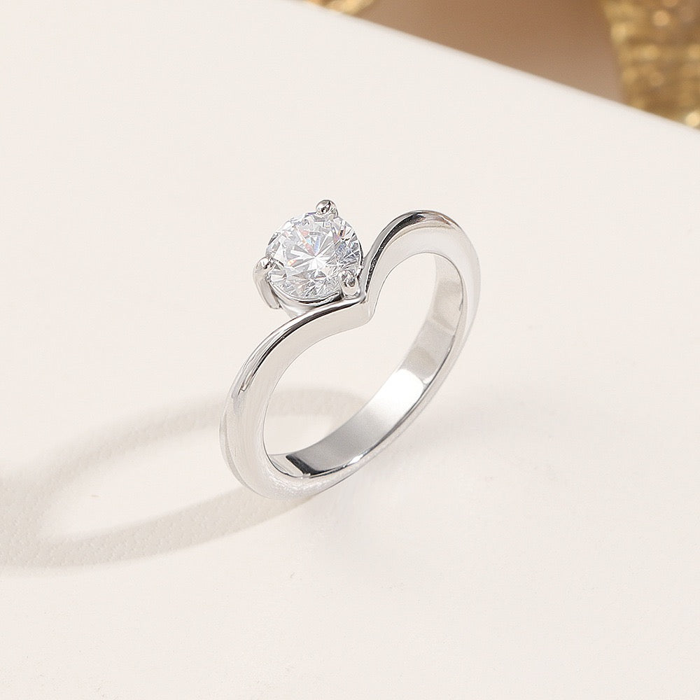 Stainless Steel CZ V Shape Ring
