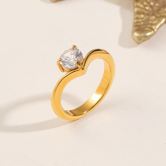 Stainless Steel CZ V Shape Ring
