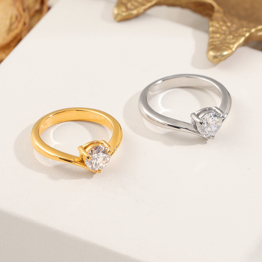 Stainless Steel CZ V Shape Ring