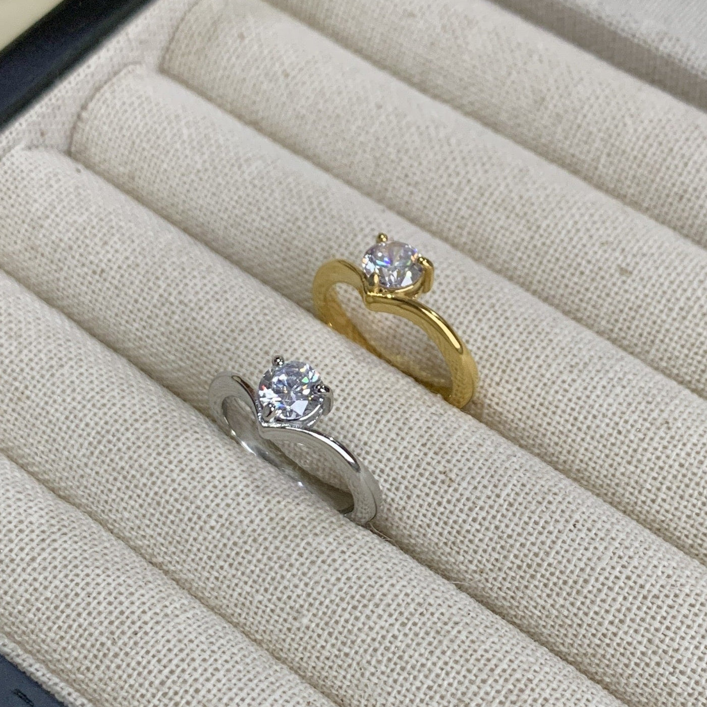 Stainless Steel CZ V Shape Ring