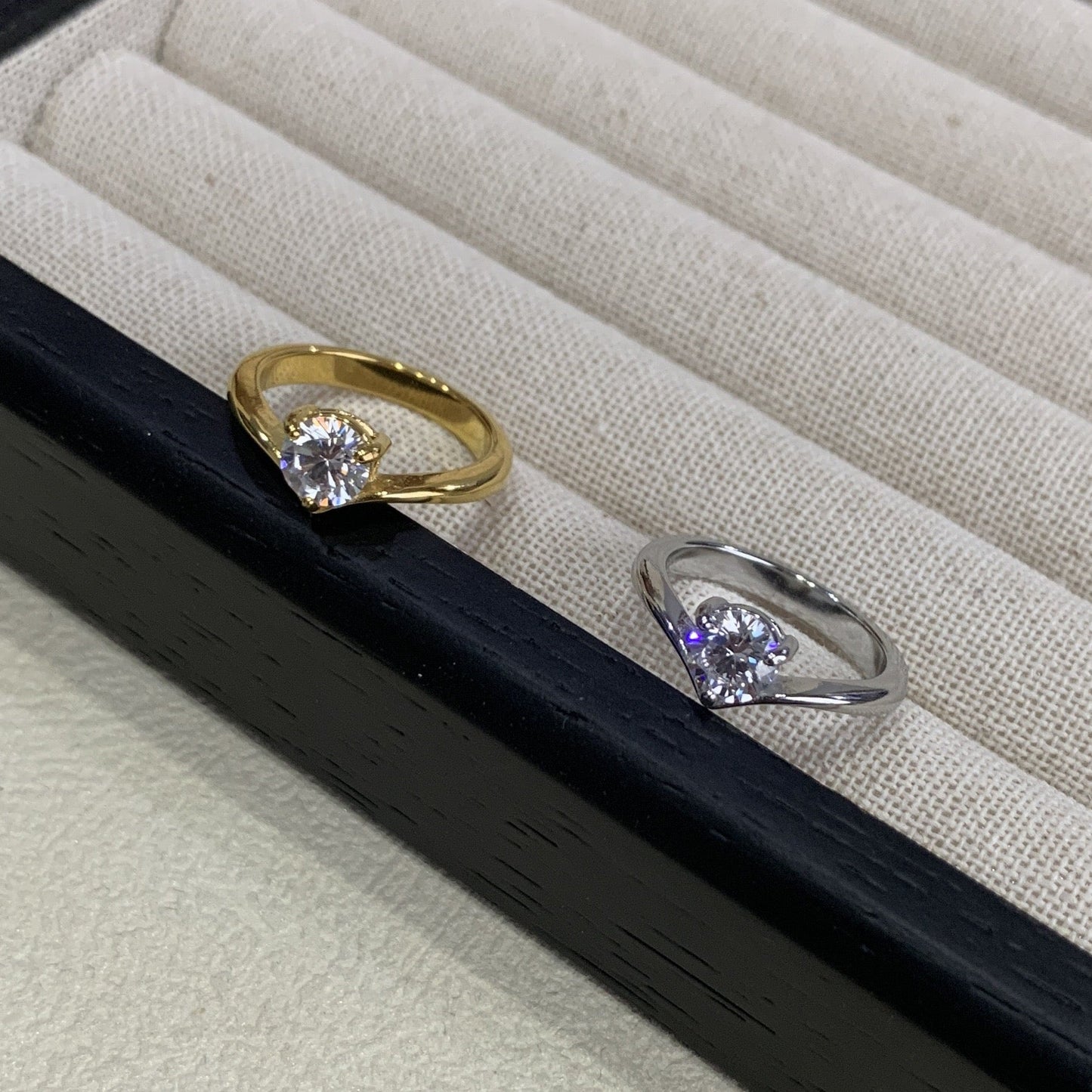 Stainless Steel CZ V Shape Ring