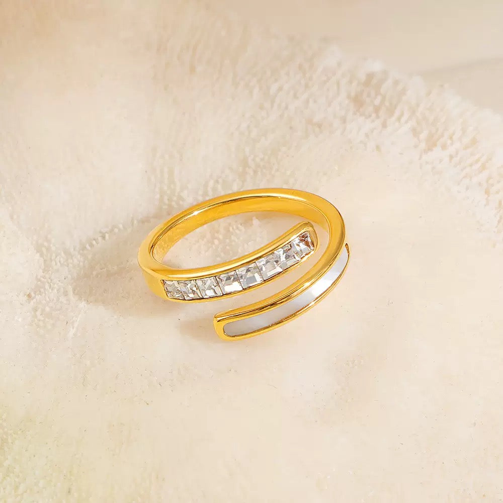 Mother of Pearl CZ Open Ring – Titanium Steel