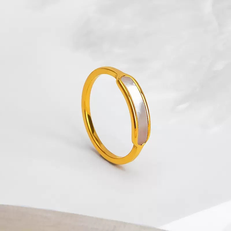 Minimalist Mother of Pearl Ring – Stainless Steel