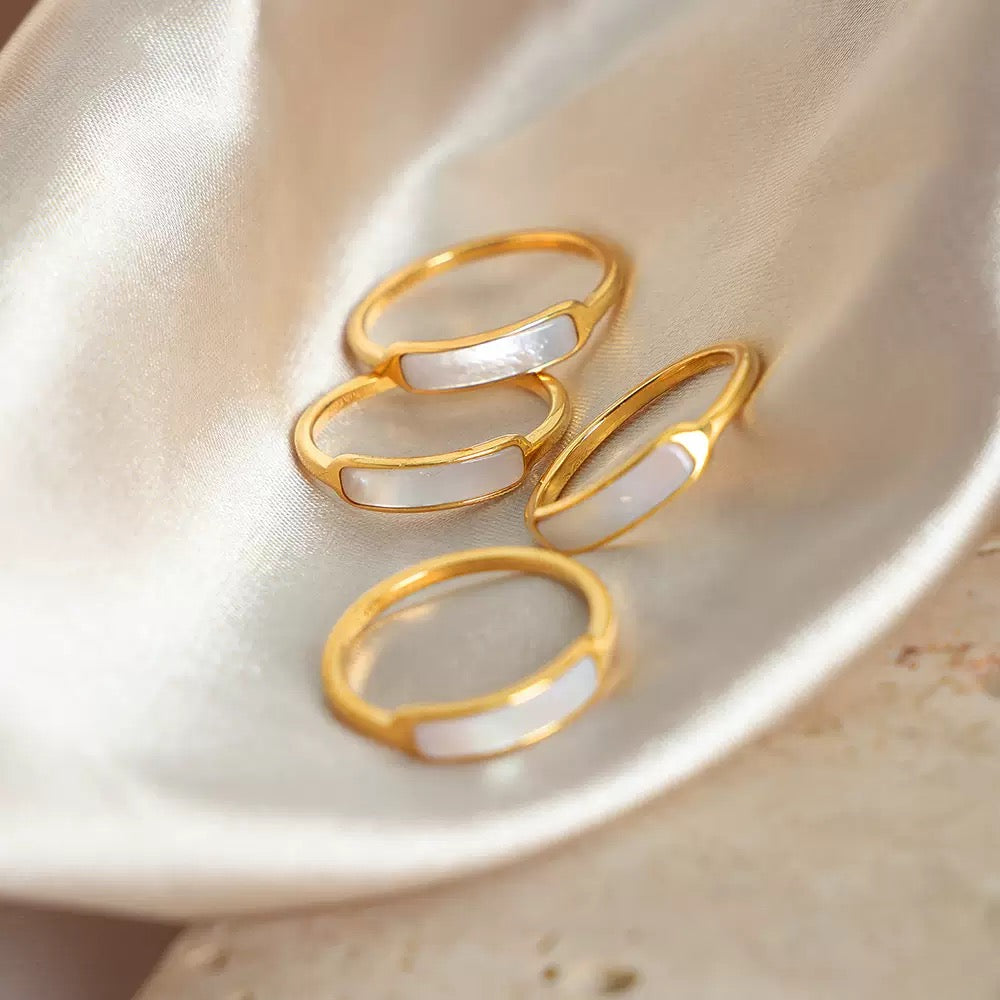 Minimalist Mother of Pearl Ring – Stainless Steel