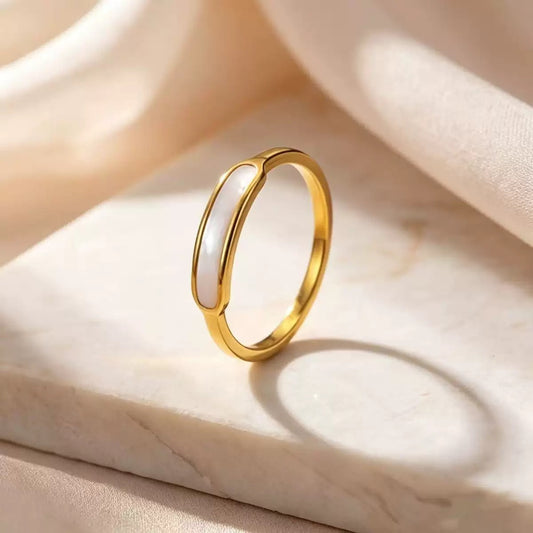 Minimalist Mother of Pearl Ring – Stainless Steel