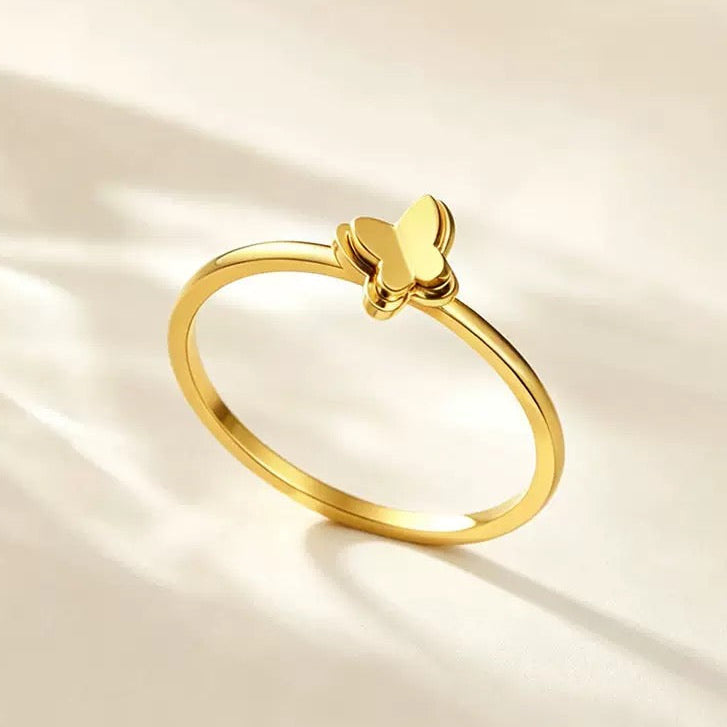 Stainless Steel Butterfly Ring – Minimalist Dainty Band Ring