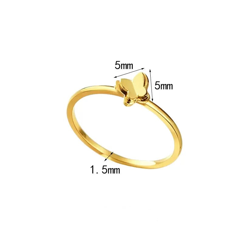 Stainless Steel Butterfly Ring – Minimalist Dainty Band Ring