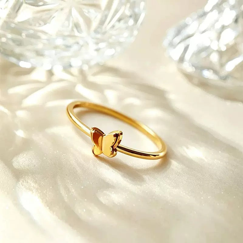 Stainless Steel Butterfly Ring – Minimalist Dainty Band Ring