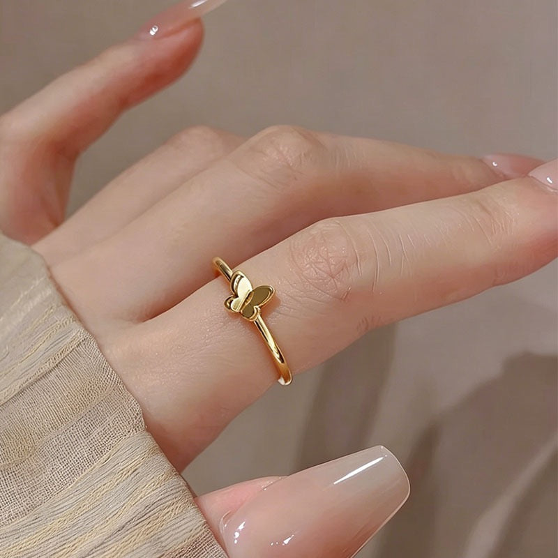 Stainless Steel Butterfly Ring – Minimalist Dainty Band Ring