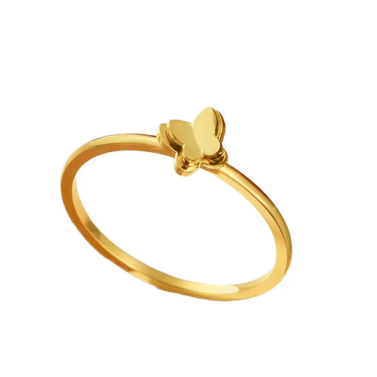 Stainless Steel Butterfly Ring – Minimalist Dainty Band Ring