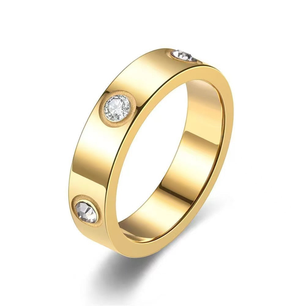 Stainless Steel CZ Band Crystal Wide Ring